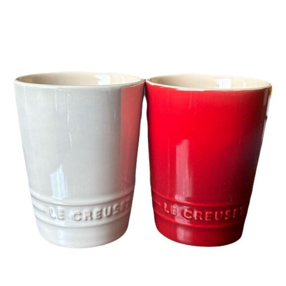 Le Creuset Tumbler Set of 2 Short 240ml Cherry Red White Gift Brand New Ceramic - Picture 3 of 8